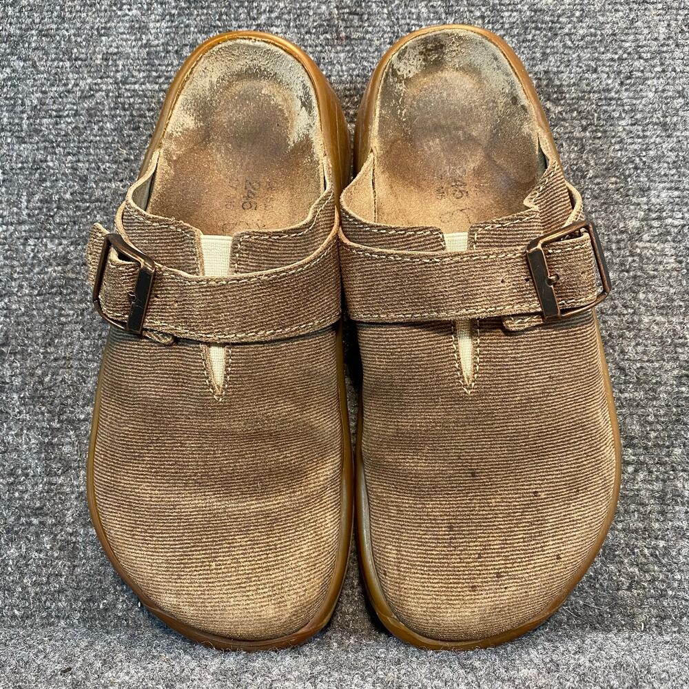 Vintage Birkenstock Tatami Brown Nubuck Canvas Slip On Mules Shoes Women 7 Men 5